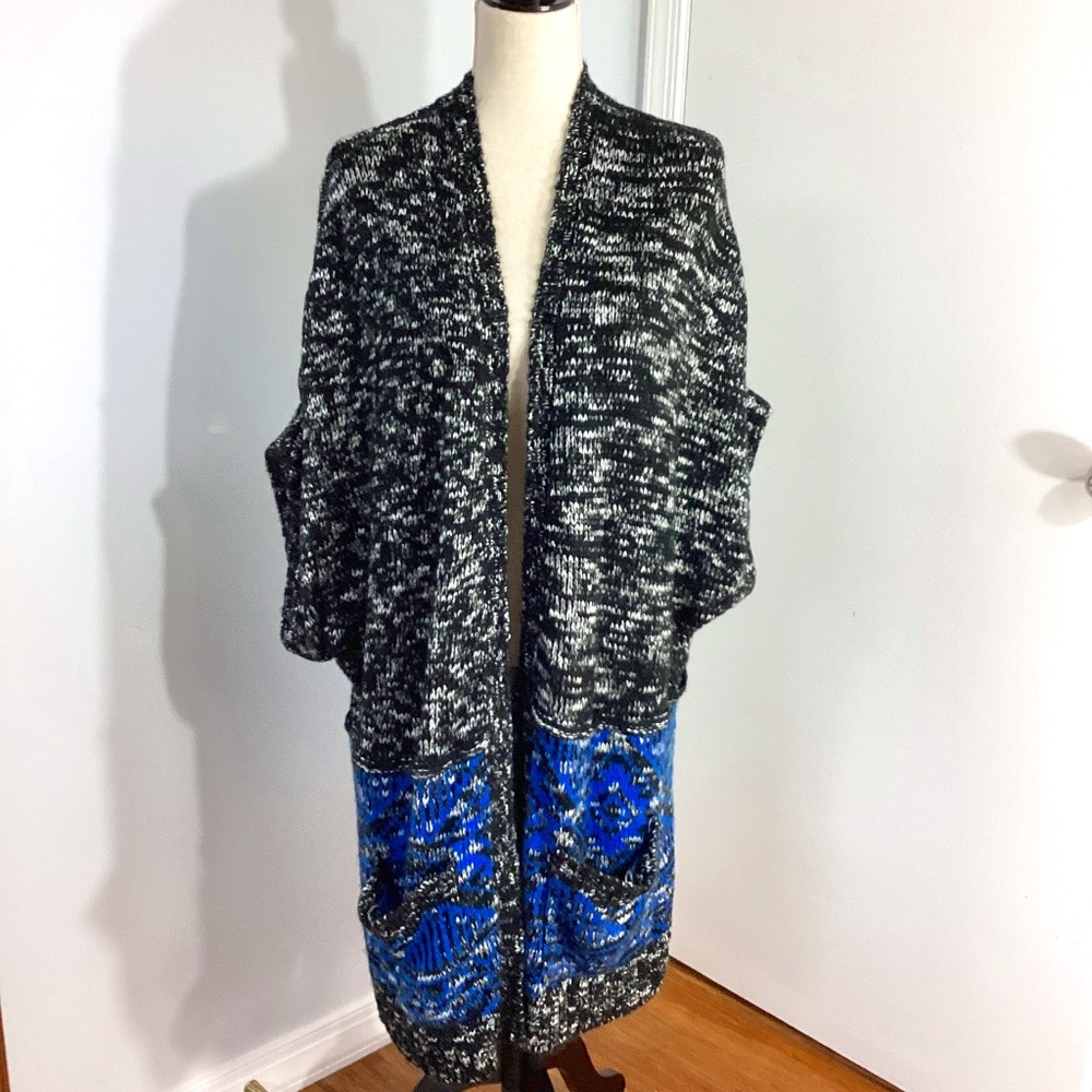 NWT NICOLE'S CLOSET KNITWEAR PLUS 3X CARDIGAN OPEN FRONT BLUE WHITE BLACK